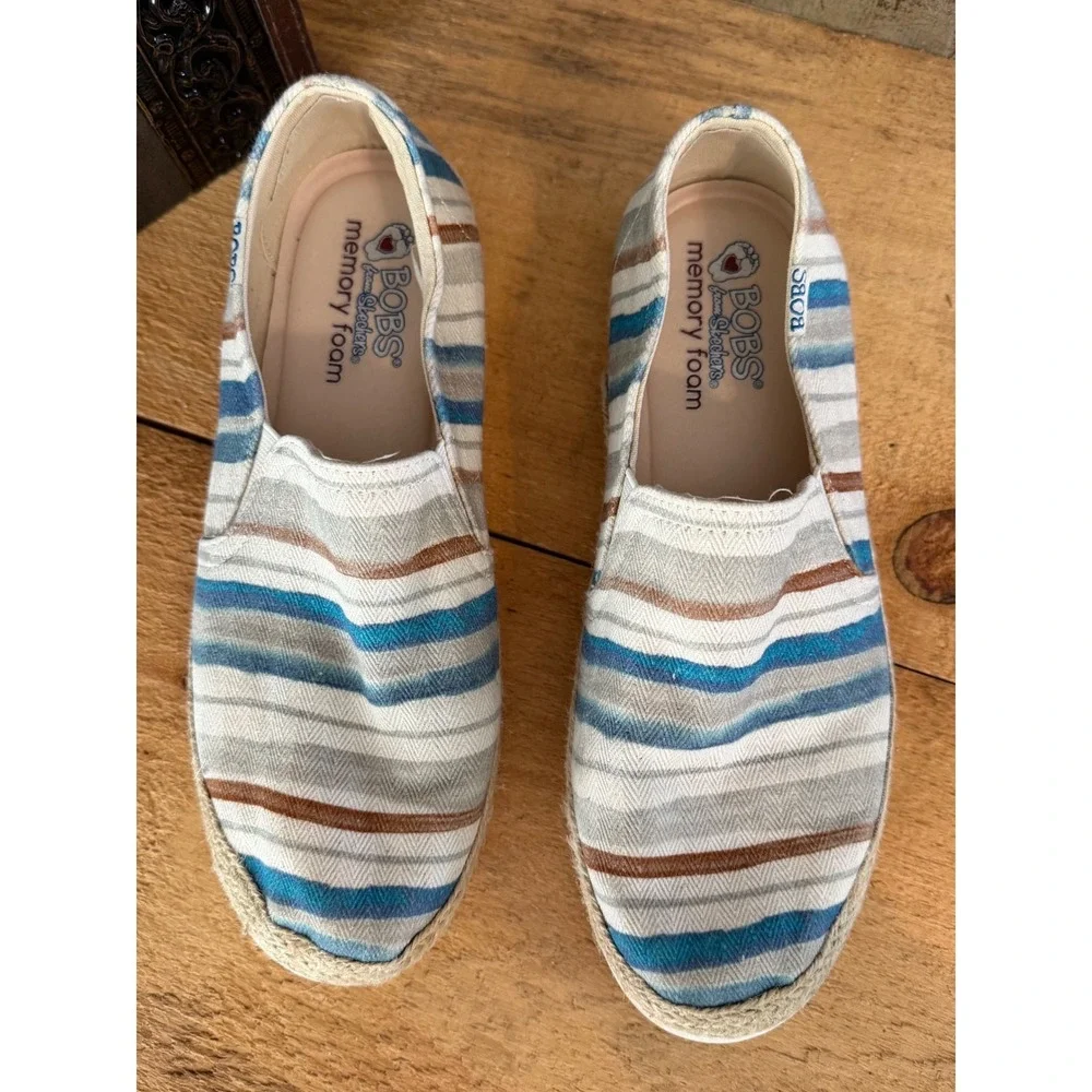 Bobs from Skechers‎ Womens 9 Striped Canvas Espadrille Slip On Shoes